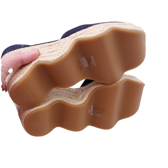 NWOB BCBGMAXAZRIA Abell Espadrille Sandal Sz 38.5 Blue Denim Wedge Ankle Strap - Picture 12 of 14